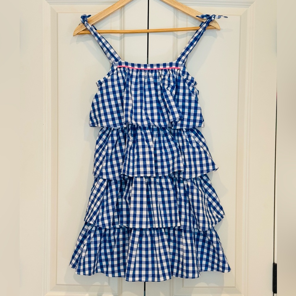 Crewcuts blue Gingham Tiered Ruffle Dress, Size 10